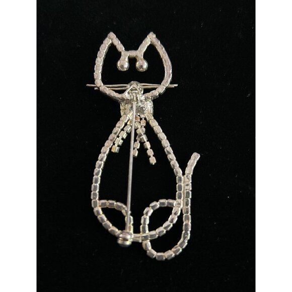 Vintage Sparkling Rhinestone Large Cat Bowtie Brooch Pin - Picture 4 of 6